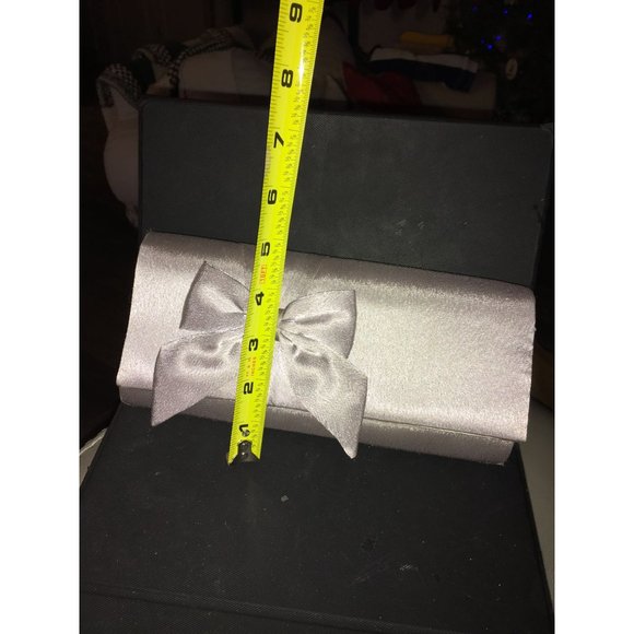 Simply Sophisticated Silver Satin with Bold Beautiful Bow Mini Formal Purse Hand - Picture 3 of 7